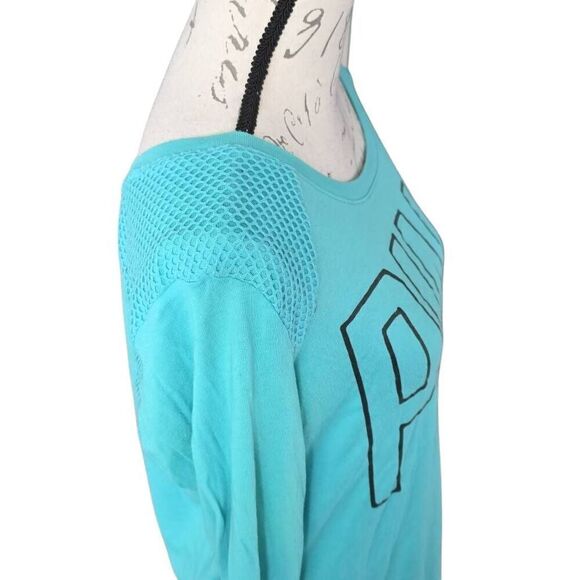 Victoria's Secret Pink Women's Size Large Blue Long Sleeve Logo Mesh T-shirt - Picture 2 of 7